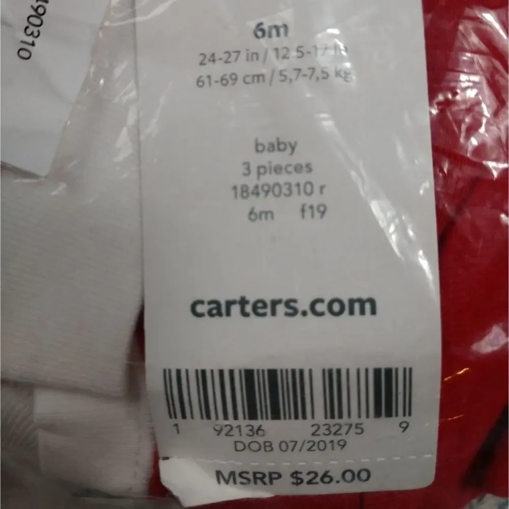 NWT Carters Baby 3-Pc. Santa Hat, T-Shirt & Pants size 6 months